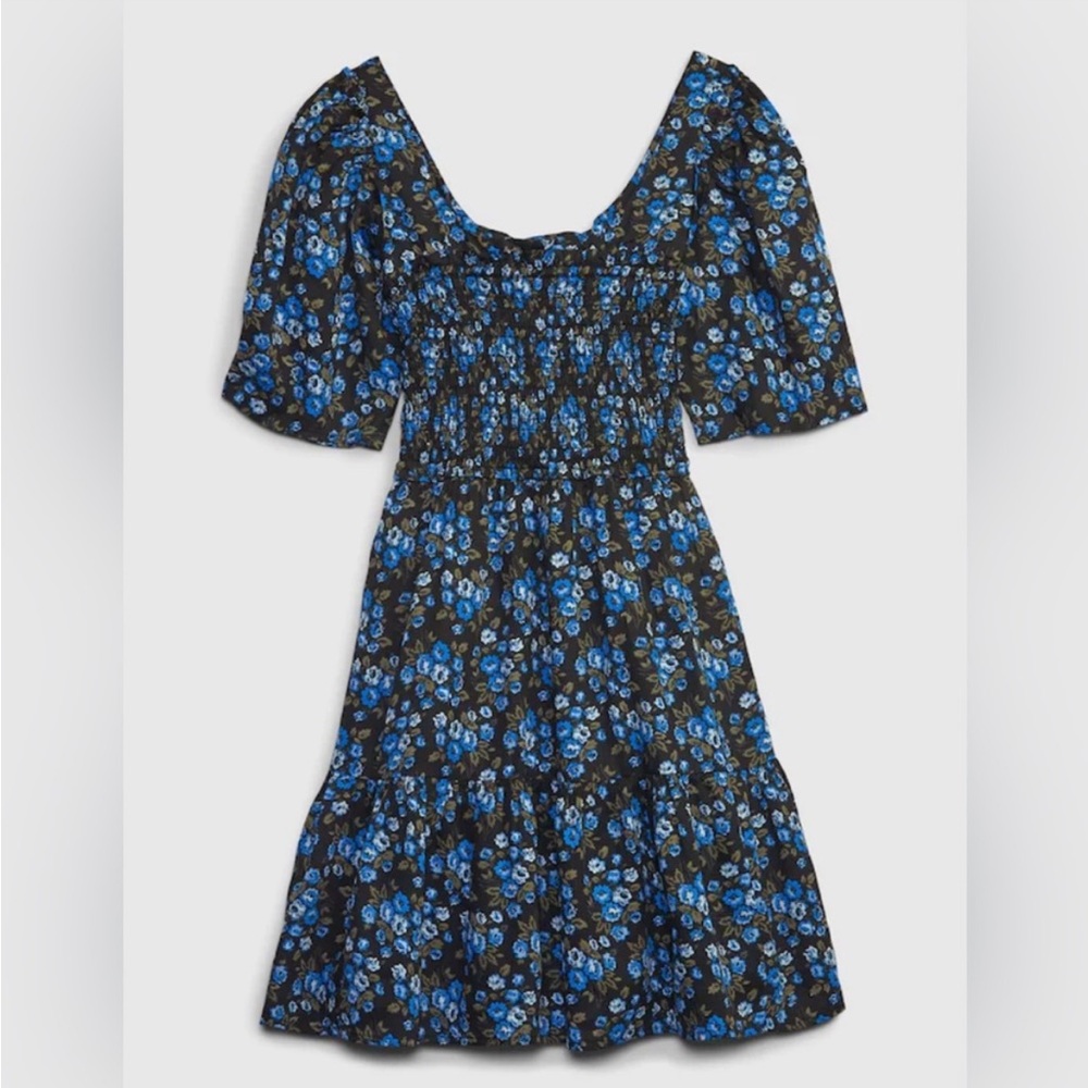 NWT GAP Floral Puff Sleeve Smocked Mini Dress Blue Ditsy Floral XXS Size 2